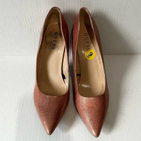 GUESS- Pointed Heel Sparkly Rose Gold Heels Size 9 - Picture 6 of 6